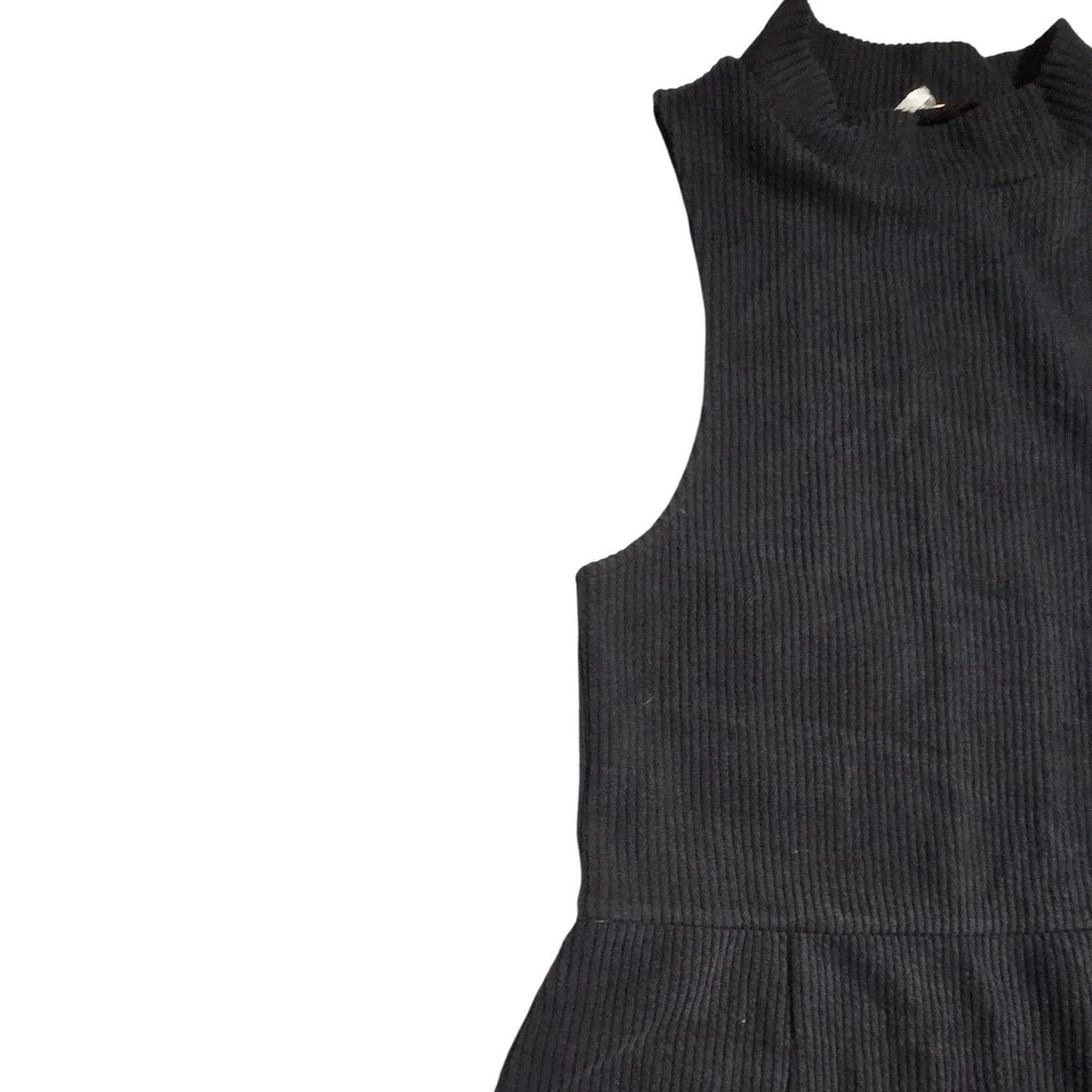 Free People Navy Blue Ribbed knit‎ Mock Neck Fit Flare Dress Womens sleeveless M